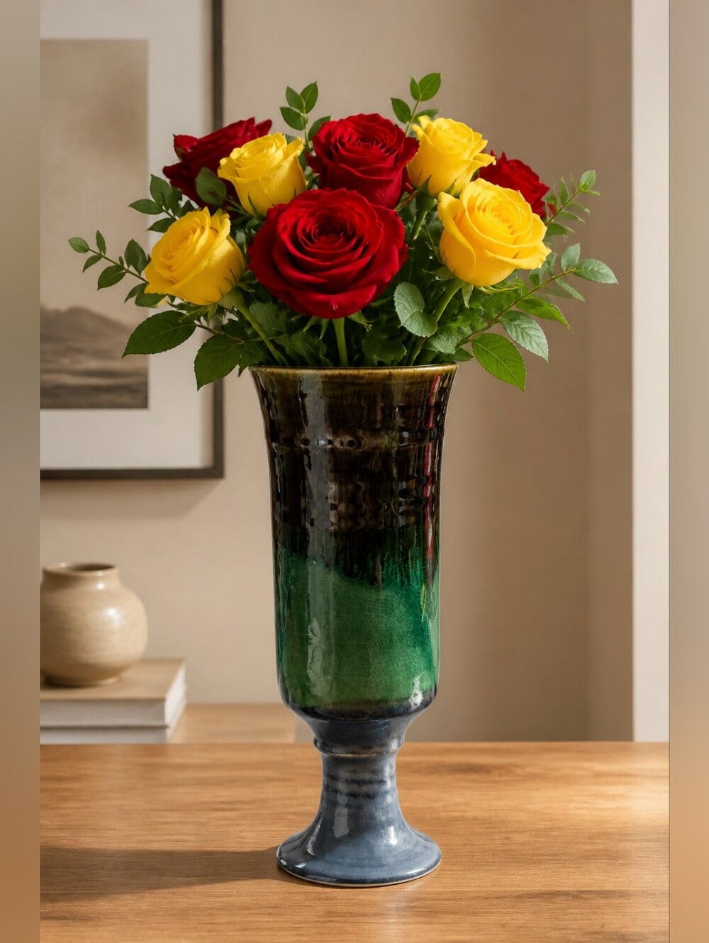 mid-century modern drip-glaze ceramic chalice Vase